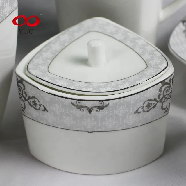 Factory sale 61pcs square  ceramic wholesale dinner set fine bone china