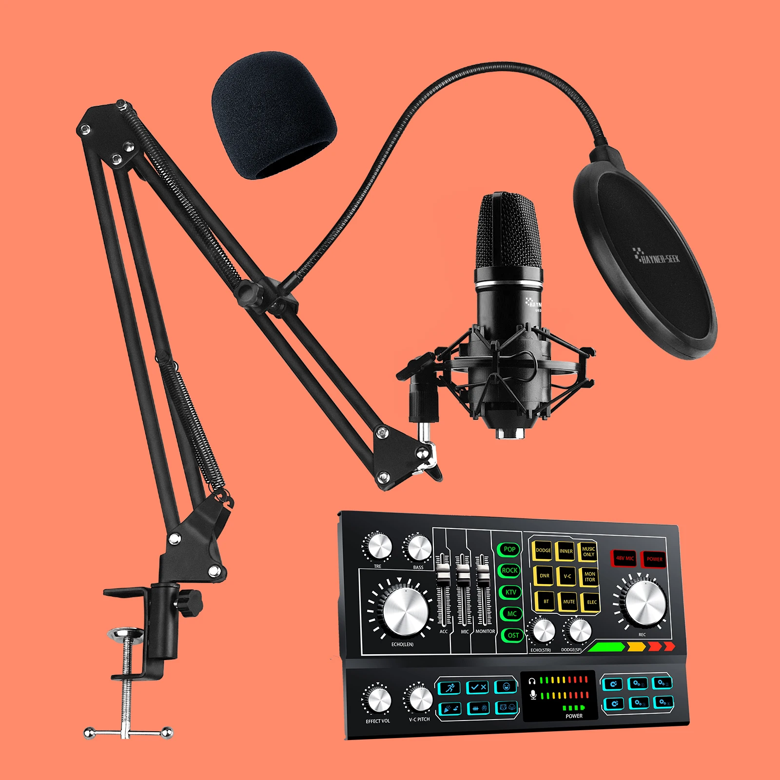 Hayner-seek Professional Studio Recording Sound Card Kit For Live Broadcast/Gaming/Karaoke