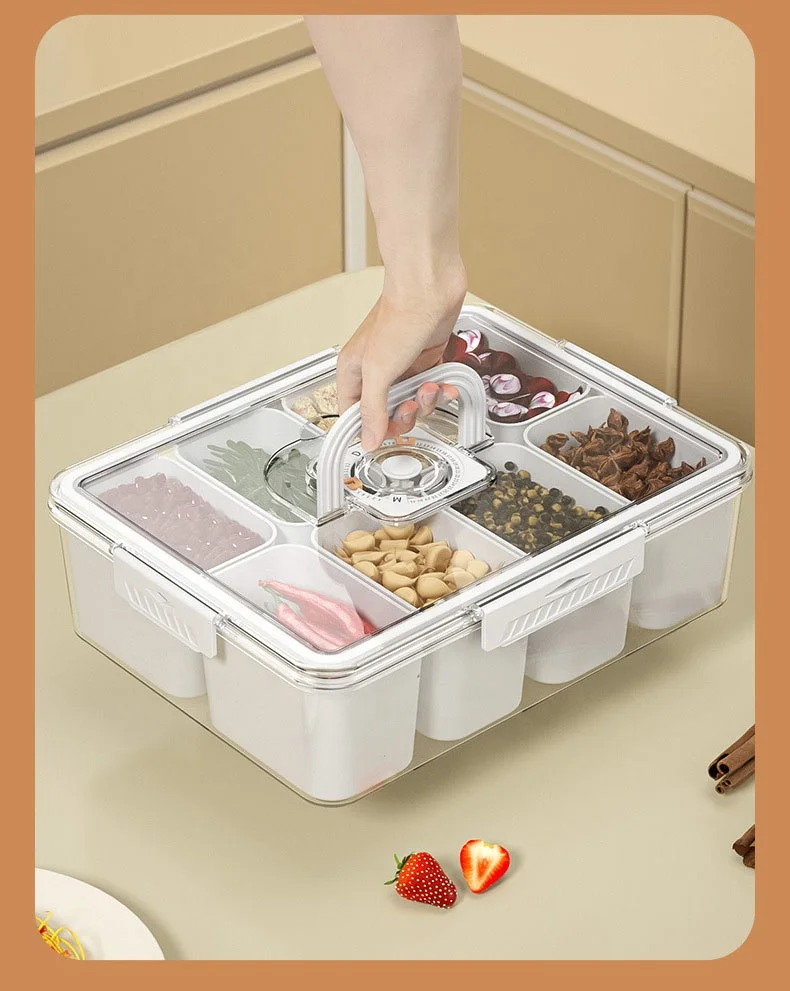 Новый продукт 8 отсеков пластиковый прозрачный разделенный поднос для еды с крышкой и ручкой контейнер хранения специй