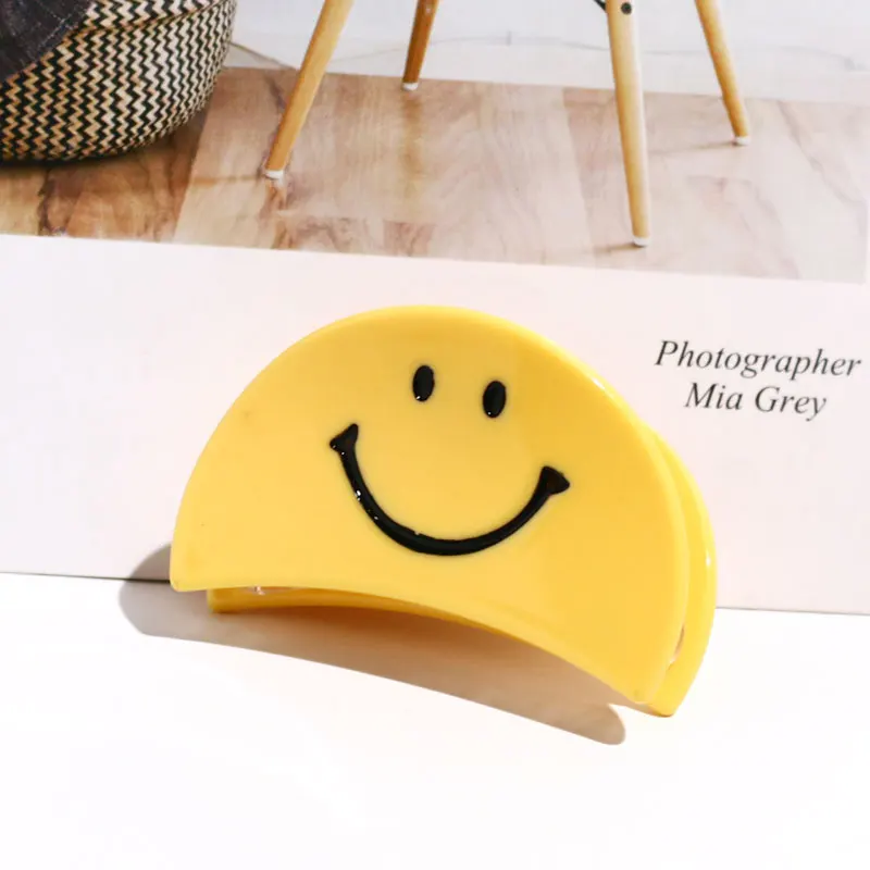 XinMei sweet semicircle hair claw smiley face acrylic acetate hair clips accessories low MOQ girls hair claw clip celluloid