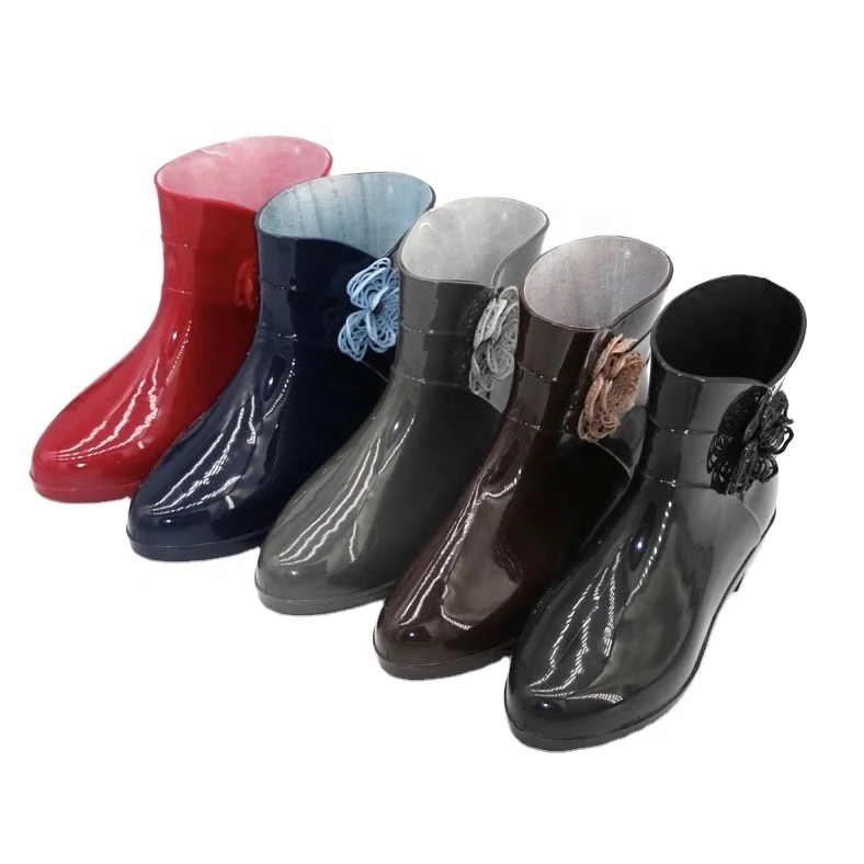Women Ladies PVC Dripdrop Adult Ankle Boots Female Short-sleeve Martin Rain Boots