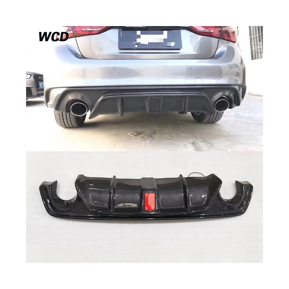 Carbon Fiber Rear Bumper Diffuser Spoiler for Infiniti Q50 With lights Sedan 4-Door 2018 2019
