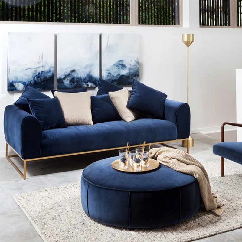 Family Sofa Sets European Modern Single Seat Furniture Velvet Fabric Cover couch living room sofa set with golden leg