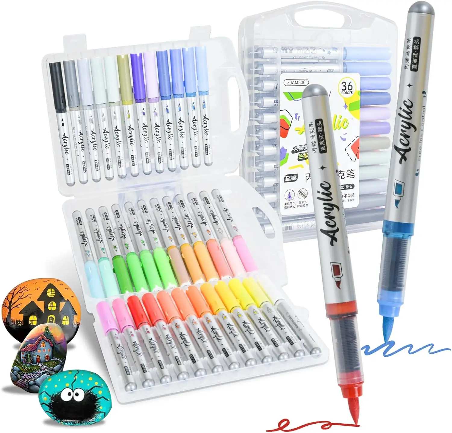 36 Colors Acrylic Paint Marker Pens, Non-pumping Acrylic Paint Brush Markers Acrylic Paint Markers for Rock Painting, Wood