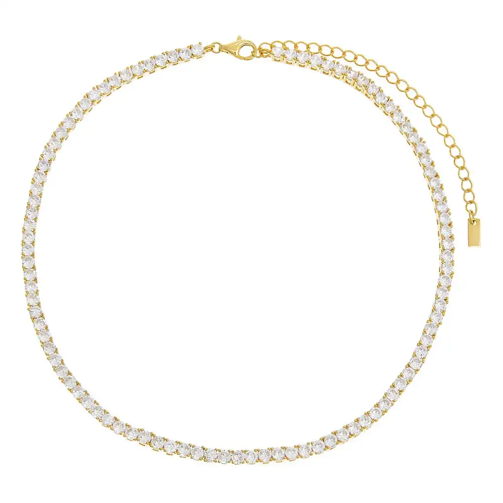 Gemnel party jewelry women brass 18k gold tennis 3mm cz choker necklace