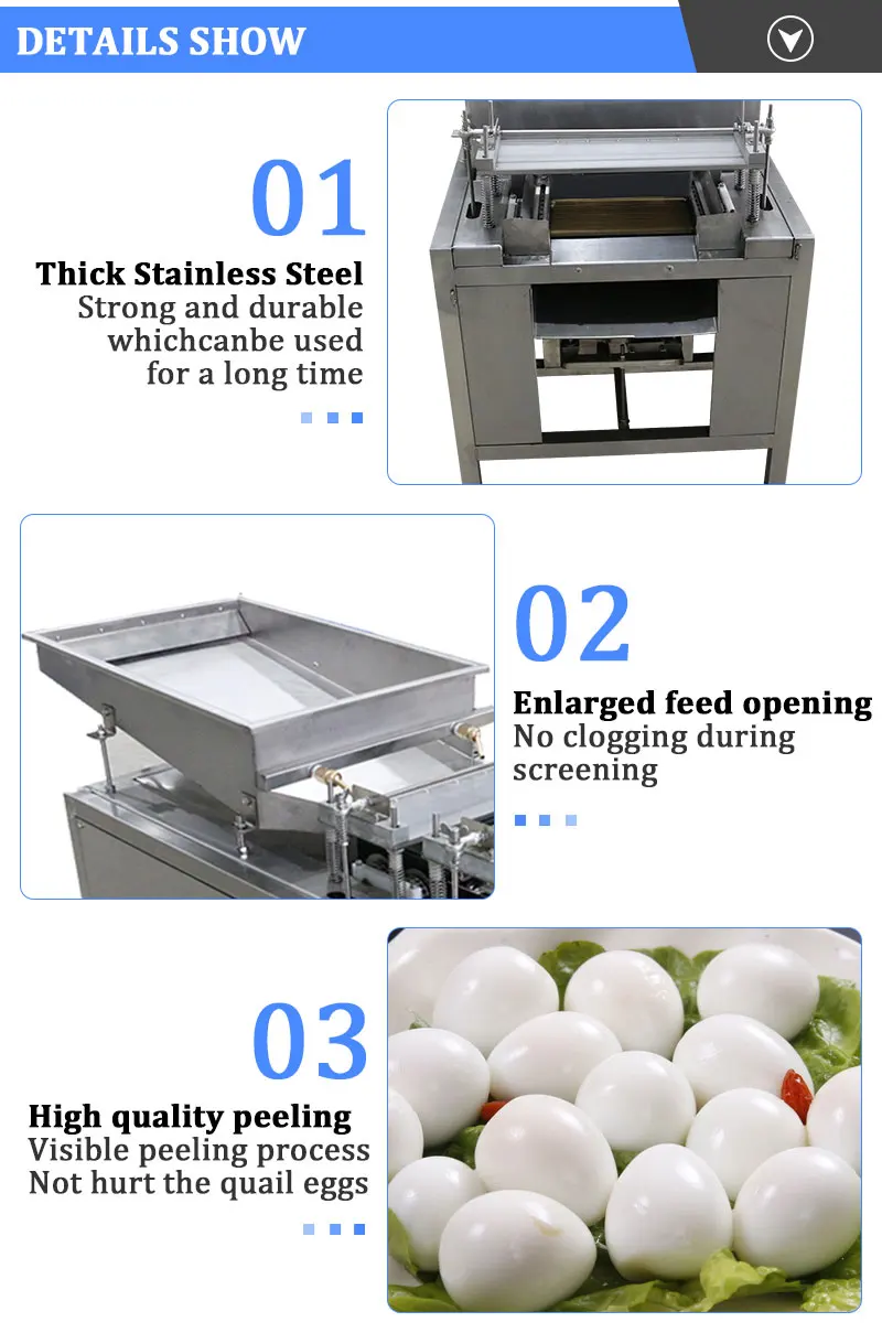 New type of sell like hot cakes Small50kg/hour stainless steel automatic quail egg sheller/peeler