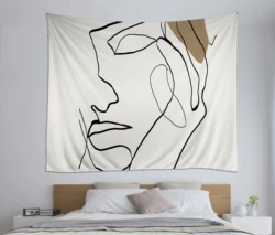 Wall hanging cloth personalized custom digital printing tapestry with line woman sunset wall tapestry for bedroom