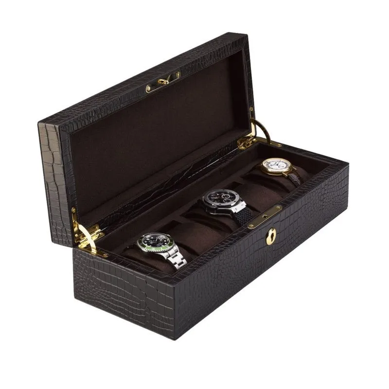 Custom logo 5/10 slots croco PU leather wrap wooden watch boxes cases manufacturer