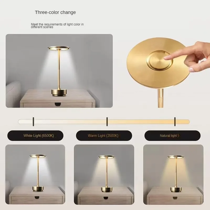 LED Cordless Table Lamps Portable Rechargeable 5000mAh Outdoor Table Lamp 3 Color Stepless Dimmable Battery Powered Lamp