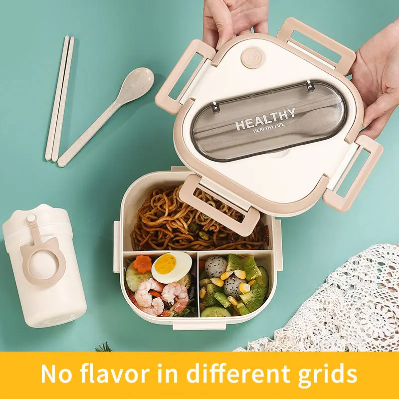 Square Lunch Boxes Large Capacity 1300ml Bento Box Food Storage Container with Kitchen Utensils