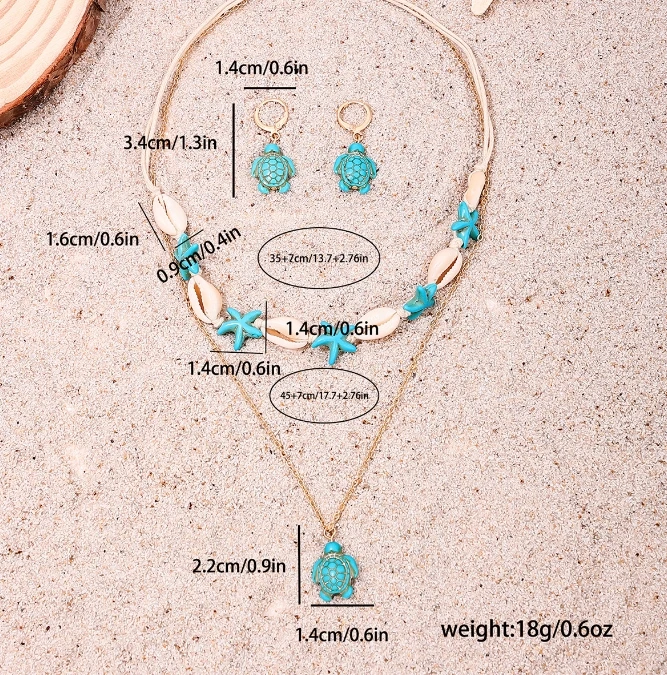 New starfish shell necklace turtle earpiece Ocean series multi-piece alloy jewelry set