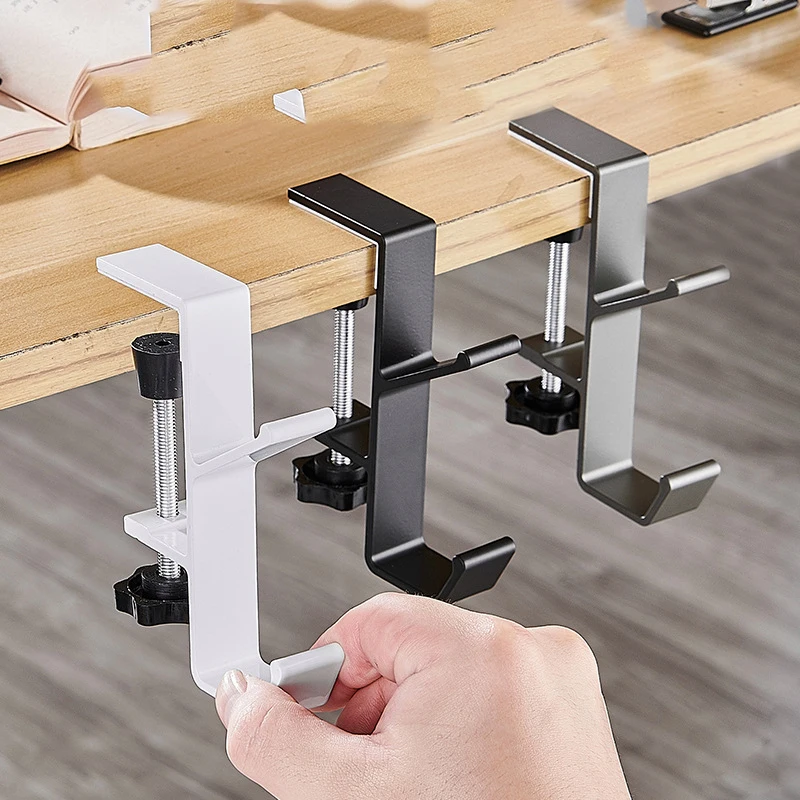 Punch Free Desk Side Handbag Rack Bag Hanger Double Hook Clip on Aluminum Stand Office Desk Bag Hook