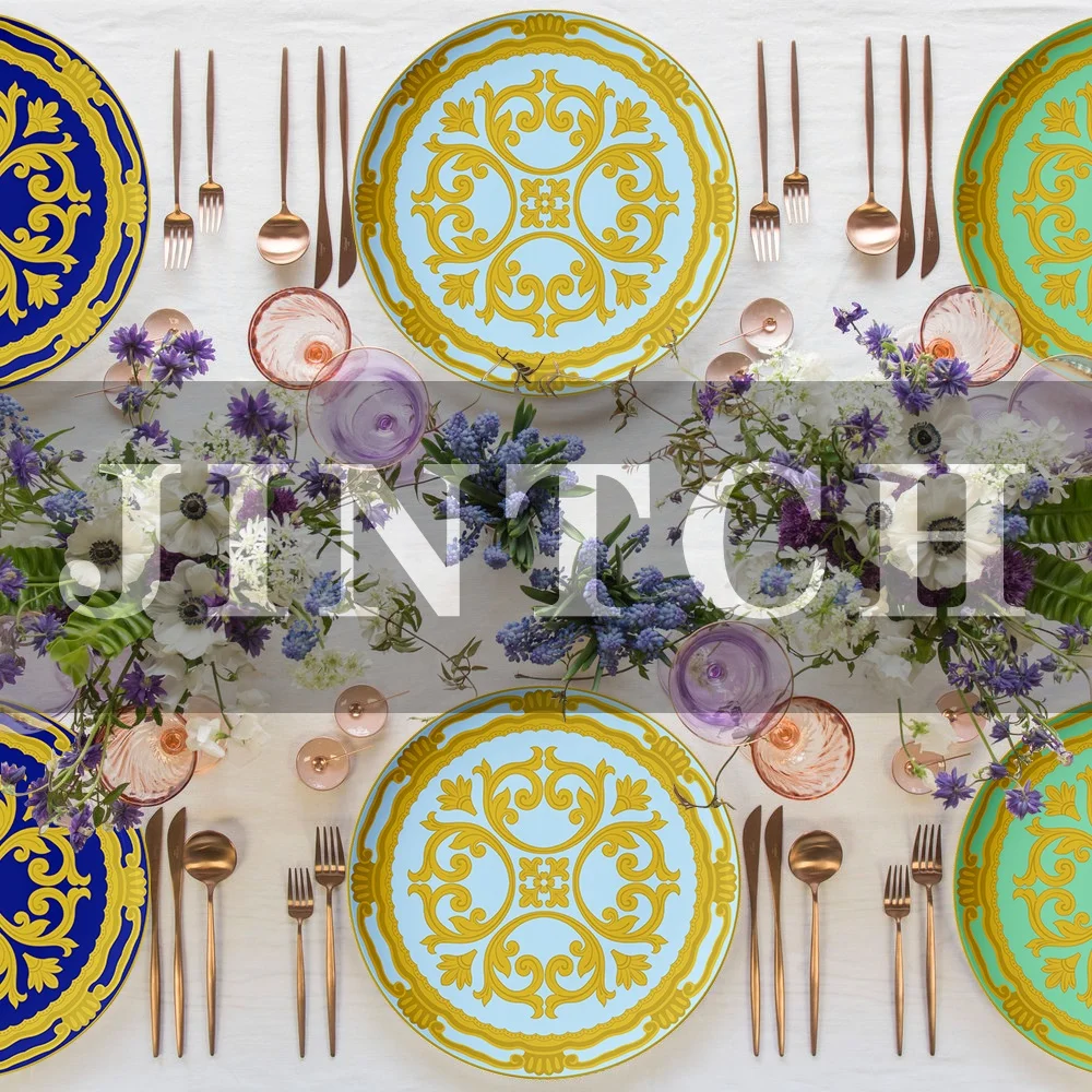 Wholesale Bone China Wedding Dinnerware Sets Ceramic Dinner Plates Sets Luxury Gold Rim Dinnerware