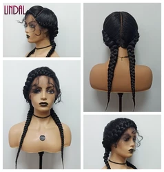 LINDAL braided frontal wig with baby hair 1B#, 1/99#, 1/30#, 1/27#, 27/613# 2 braids wig hd lace front Perruque Tresse