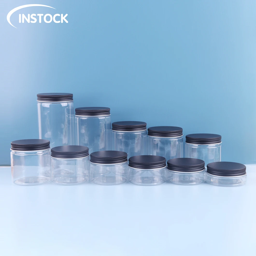 Kitchen Canisters Instock 50/80/100/120/150/180/200/250/300/400/500ml Round Clear PET Plastic Jar with Lids Wide-mouth Bottle