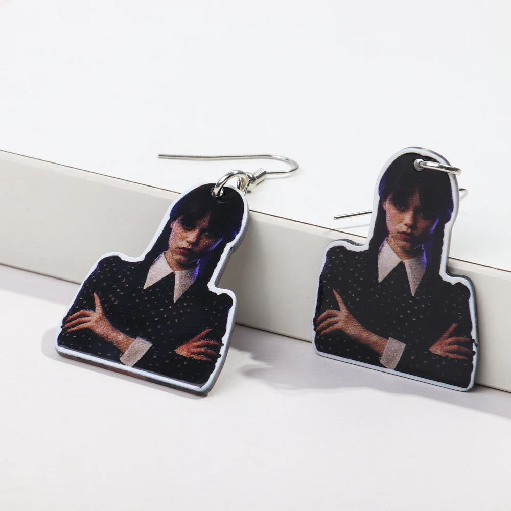 Hit movie Addams Family actress earrings twist braid little girl cute polka dot dress cartoon geometric acrylic drop earrings