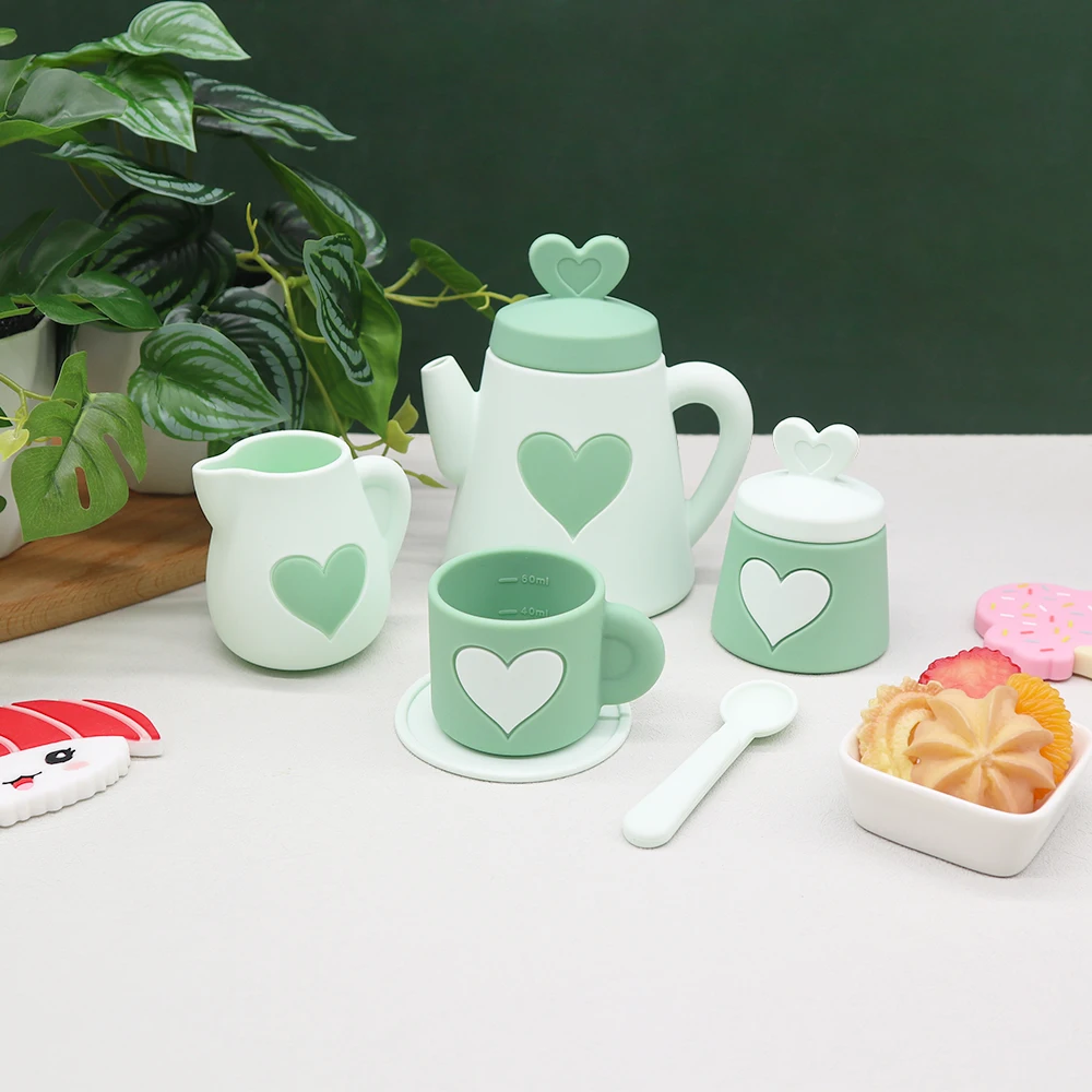 Factory BPA Free Cute Educational Silicone Kitchen Kids Pretend Play Tea Set Toy For Kid
