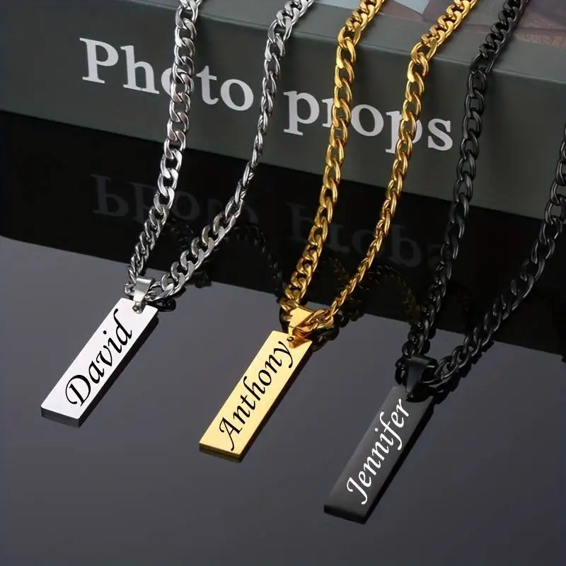 Stainless Steel Custom Name Pendant Necklaces Blank Bar Necklace for Custom Engrave No Fading Custom Logo Blank Necklaces