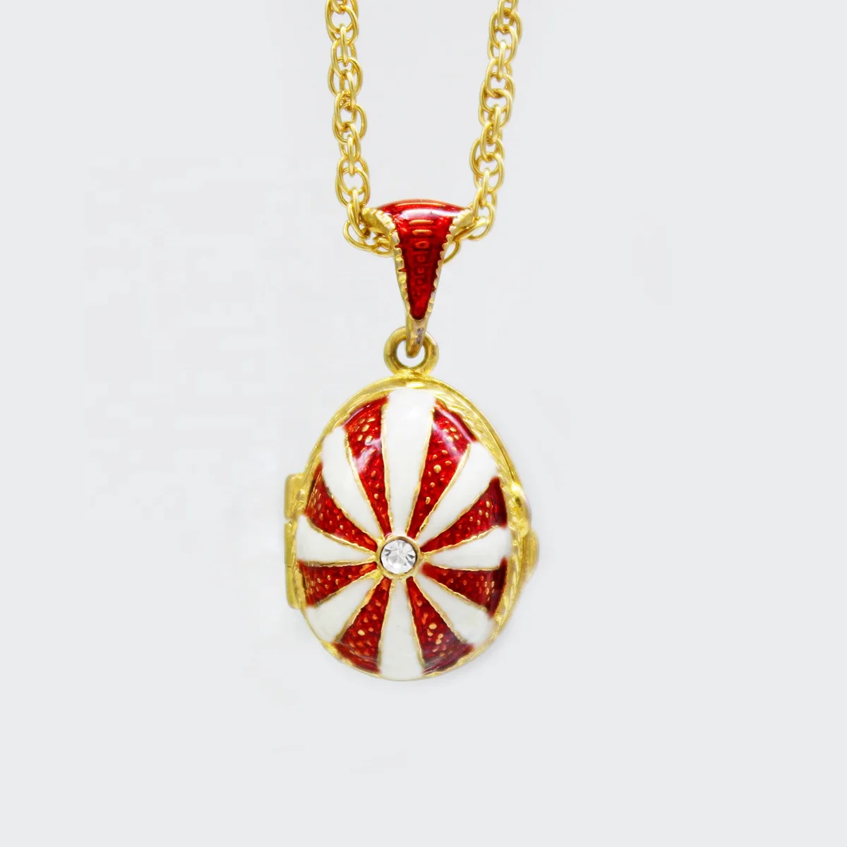 Russian Style Happy Easter Day Women Jewelry Girls Handmade Color Enamel Red White Faberge Egg Pendant Locket Necklace