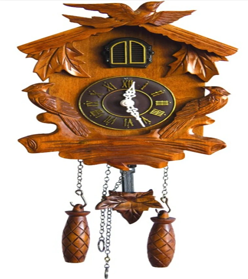 Wooden Musical Cuckoo Clock Quartz Analog Living Room Wood Single Face Creative with Bird Singing All-season Giveaways Circular