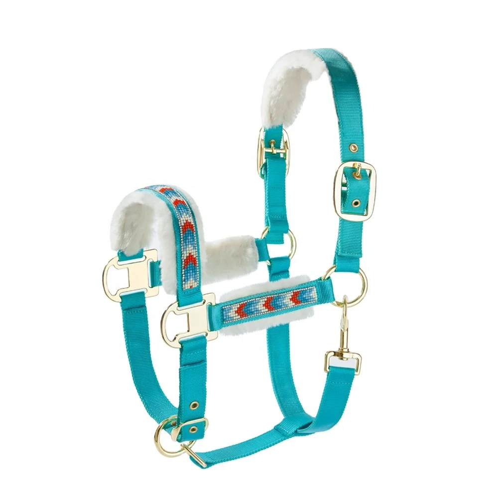 Top Quality Horse Driving Harness Set with Soft Padded Nylon Horse Racing Halter with Rein Pink Black Green Print