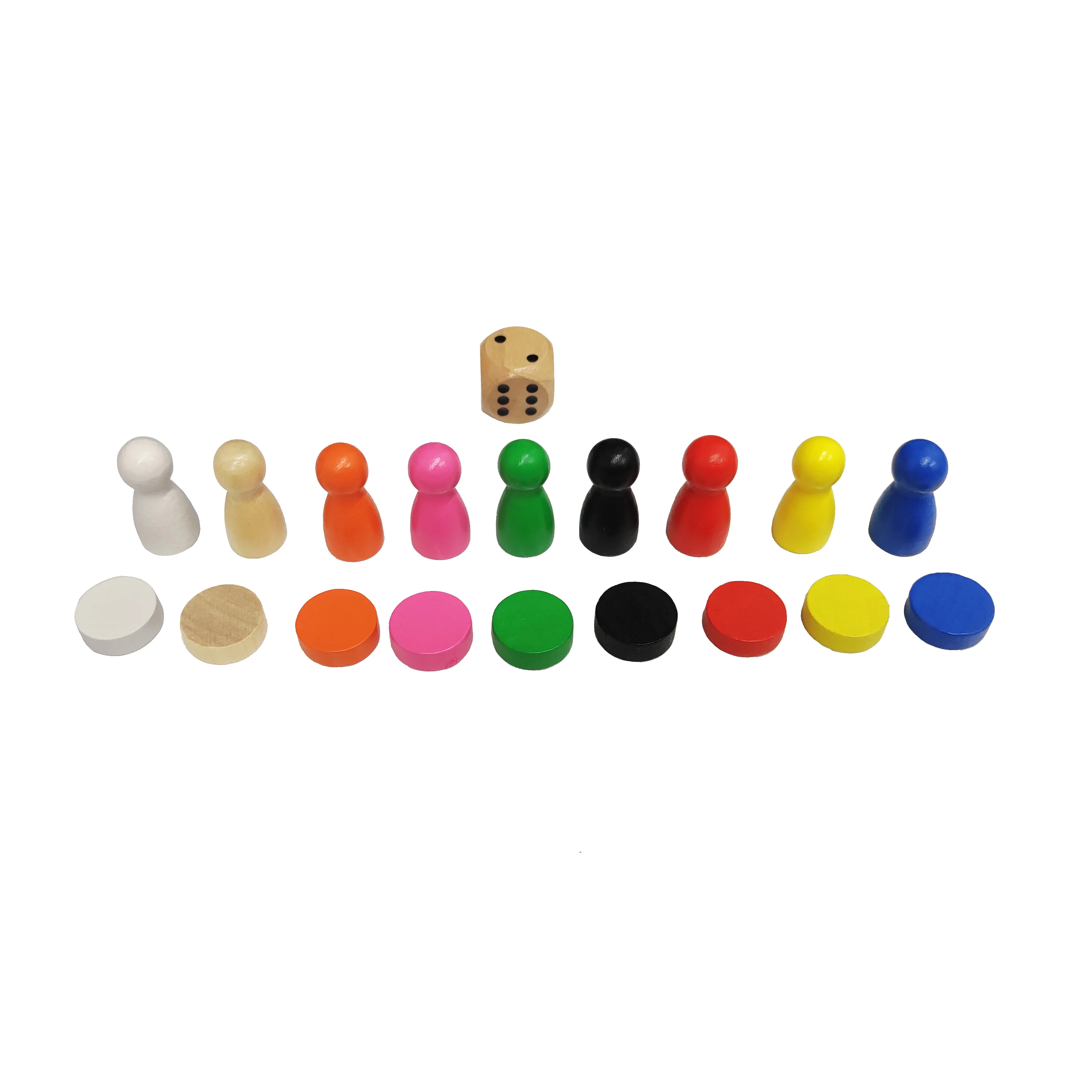 Multicolor High Quality Custom Wooden Pawns Meeple Disc Dice Set Octagonal Component Piece Token with Cotton Bag for Board Game