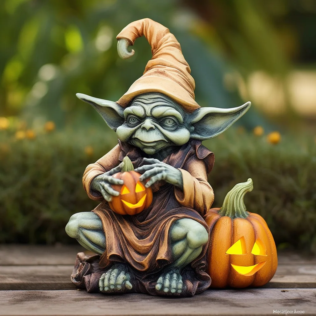 Cross border New Halloween Witch Holding Pumpkin Resin Decoration Creative Decoration Night Light Rural Micro Landscape