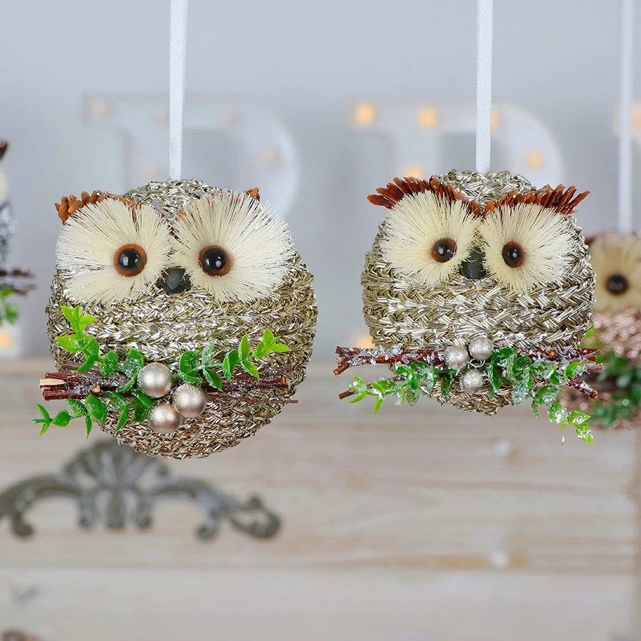 High Quality Holiday Decorations Cute Owls Woven Hanging Ornaments  For Home Mall Hotel