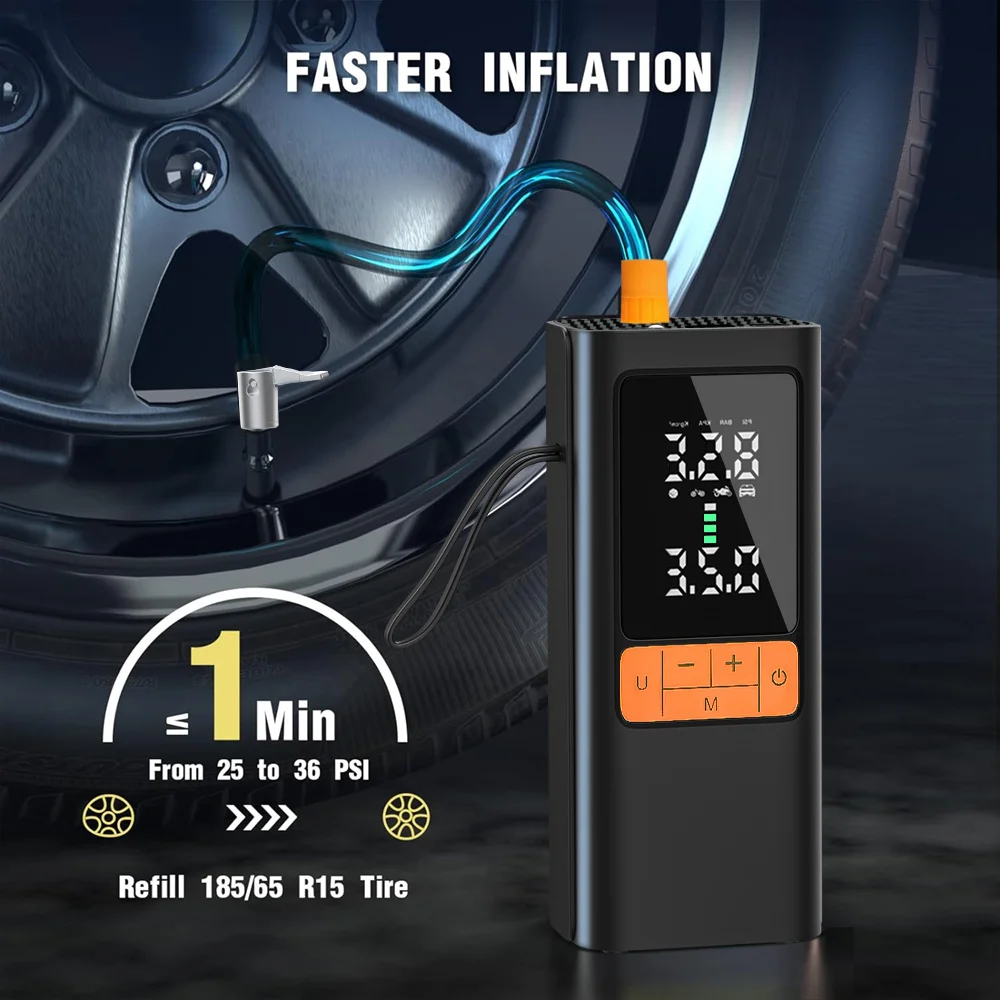 Smart Tyre Inflator Wireless Portable Air Pump Compressor for Car Bike Motorcycle Basketball With Digital Pressure Gauge 6000mAh