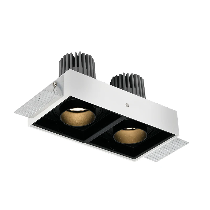 LED Trimless Double Heads Black Down Spotlight Anti Glare 12W*2 COB Recessed Grille light