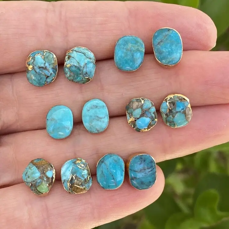 LS-B1160  Amazing raw green turquoise earring gemstone earring natural stone stud earring cheap wholesale