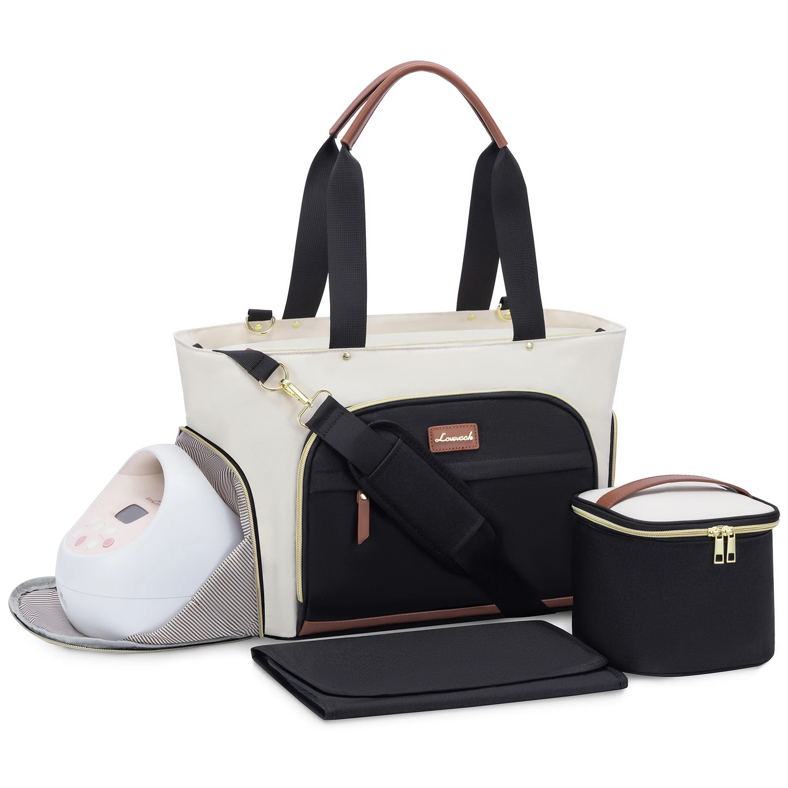 LOVEVOOK Factory Wholesale 3pcs high quality multi function baby diaper tote bag travel portable nappy mommy bag with cooler bag
