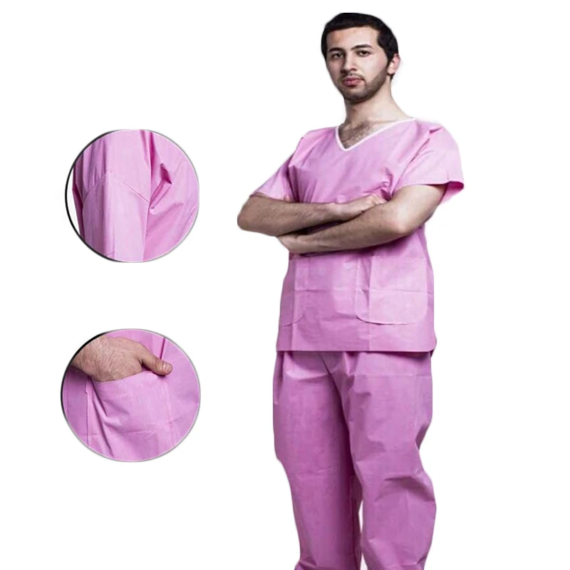 2023 Wholesale OEM medical clothing hospital uniform scrub suit SMS nonwoen fabric patient gown