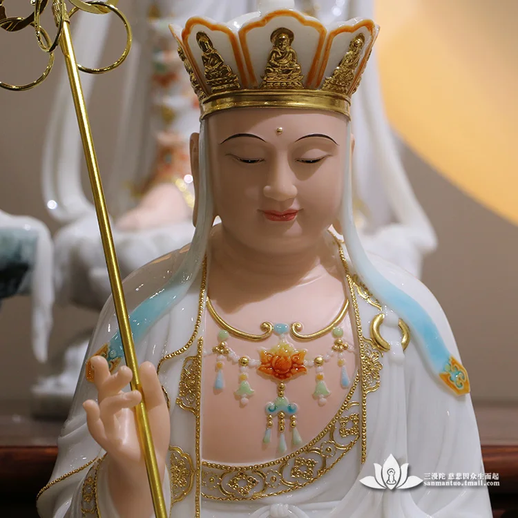 White marble Jade Tibetan Bodhisattva Buddha statue Home decoration Wha three saints Buddhist idol Dizang Bodhisattva jade Buddh