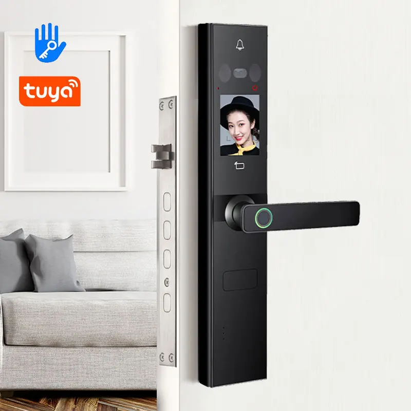 Гуандун tuya wifi электронный цифровой отпечатков пальцев раздвижные дома ручка пуш-ап умный дверной замок с камерой для ворот входная дверь