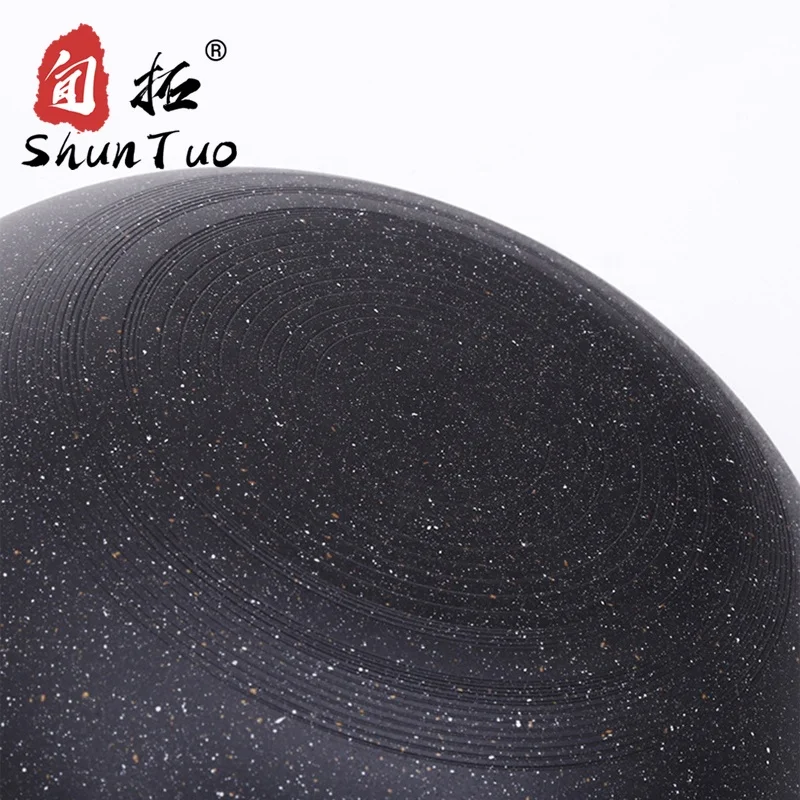 
5 layer composite bottom granite coating pre seasoned korean non-stick Refined iron hand made enamel frying cooking wok 