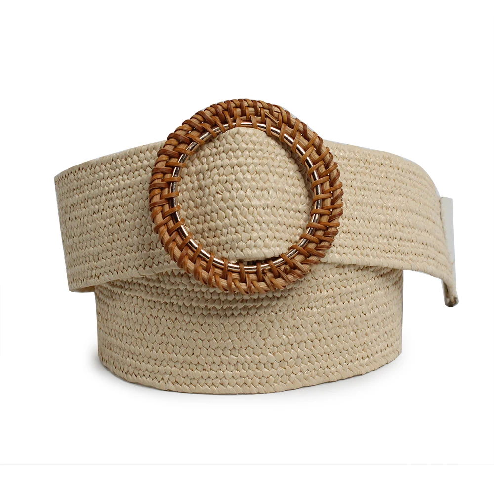 Custom Raffia belt manufacturing companies Straw buckle belt supplier women belt for ladies
