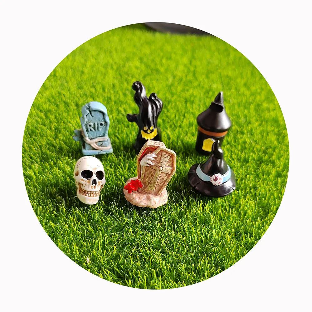 Halloween Resin Ghost Pumpkin Skull Tombstone Miniature Figurines Cute Cabochons Scrapbook Craft DIY Doll House Accessories