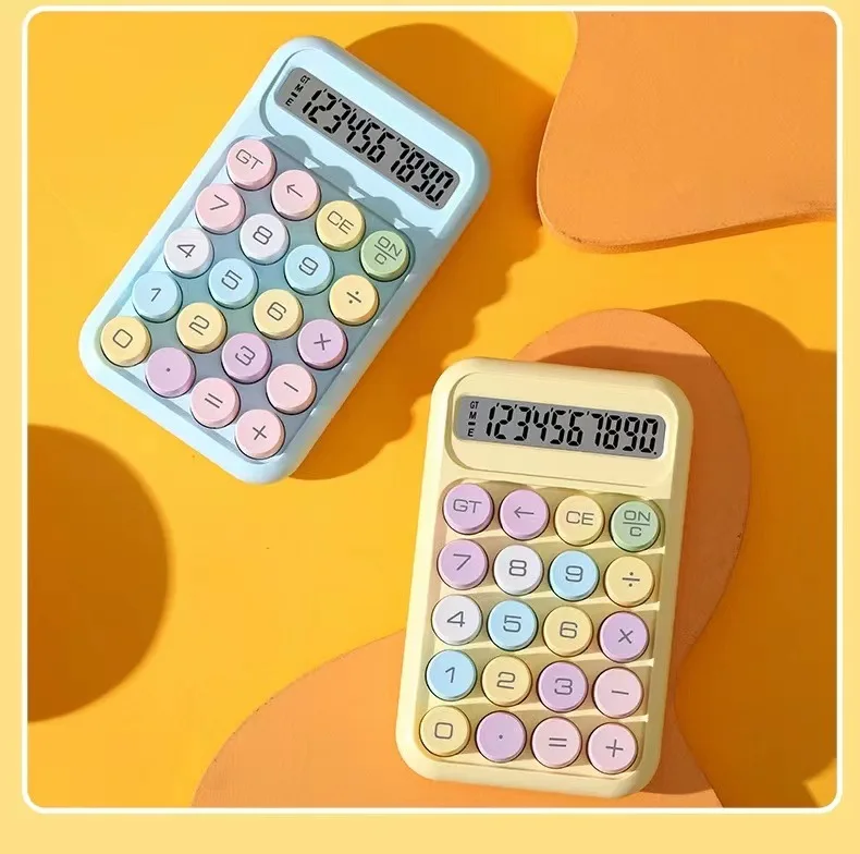 Portable 10-Digit Mechanical Keyboard Calculator Students Exam Accounting Mini Silent Feature Battery Operated Plastic