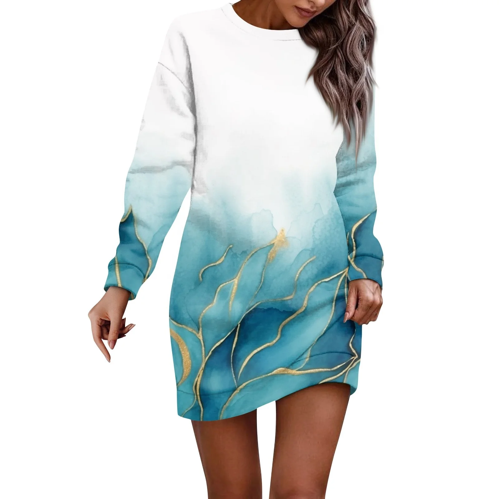2024 Custom Floral Maxi Dress for Women Loose Silhouette with Long Sleeves Casual Style Autumn Winter Season OEM