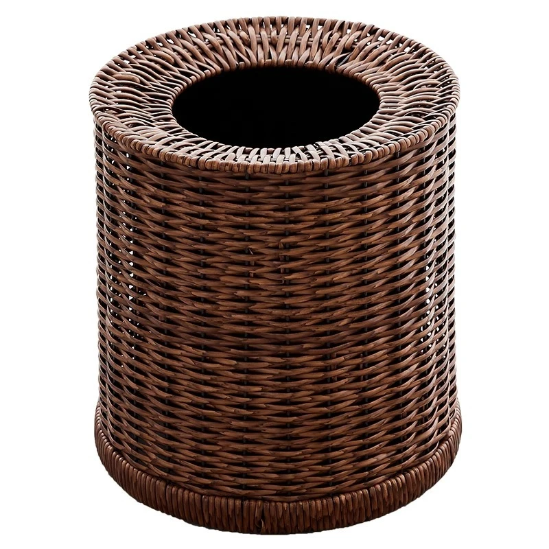 Brown 12L high-end tea room tea art trash can household  rattan weaving bedroom  living room  homestay office