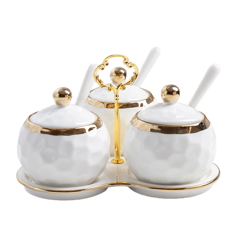 Creative ceramic Kitchen Storage conisters Porcelain Salt /Sugar / Spice / Pepper Spice Jars with tray