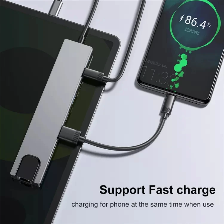 Usb type c hub 8 in 1 usb hub multi function adapter for MacBook Pro and Type C Windows Laptops with rj45