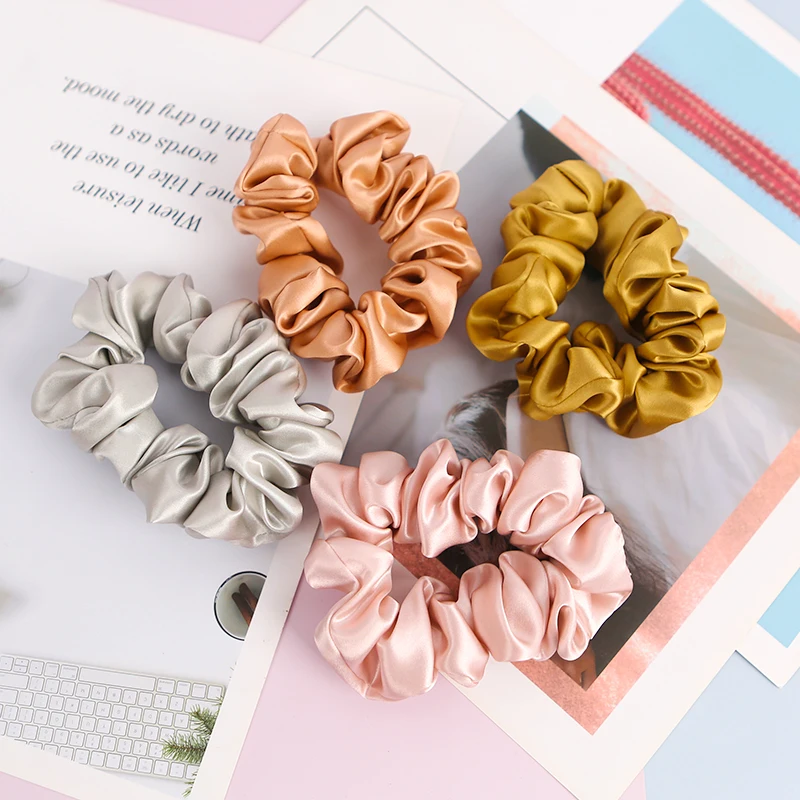 2022 new style 100% silk big size oversize satin silk scrunchies custom satin material  color scrunchies