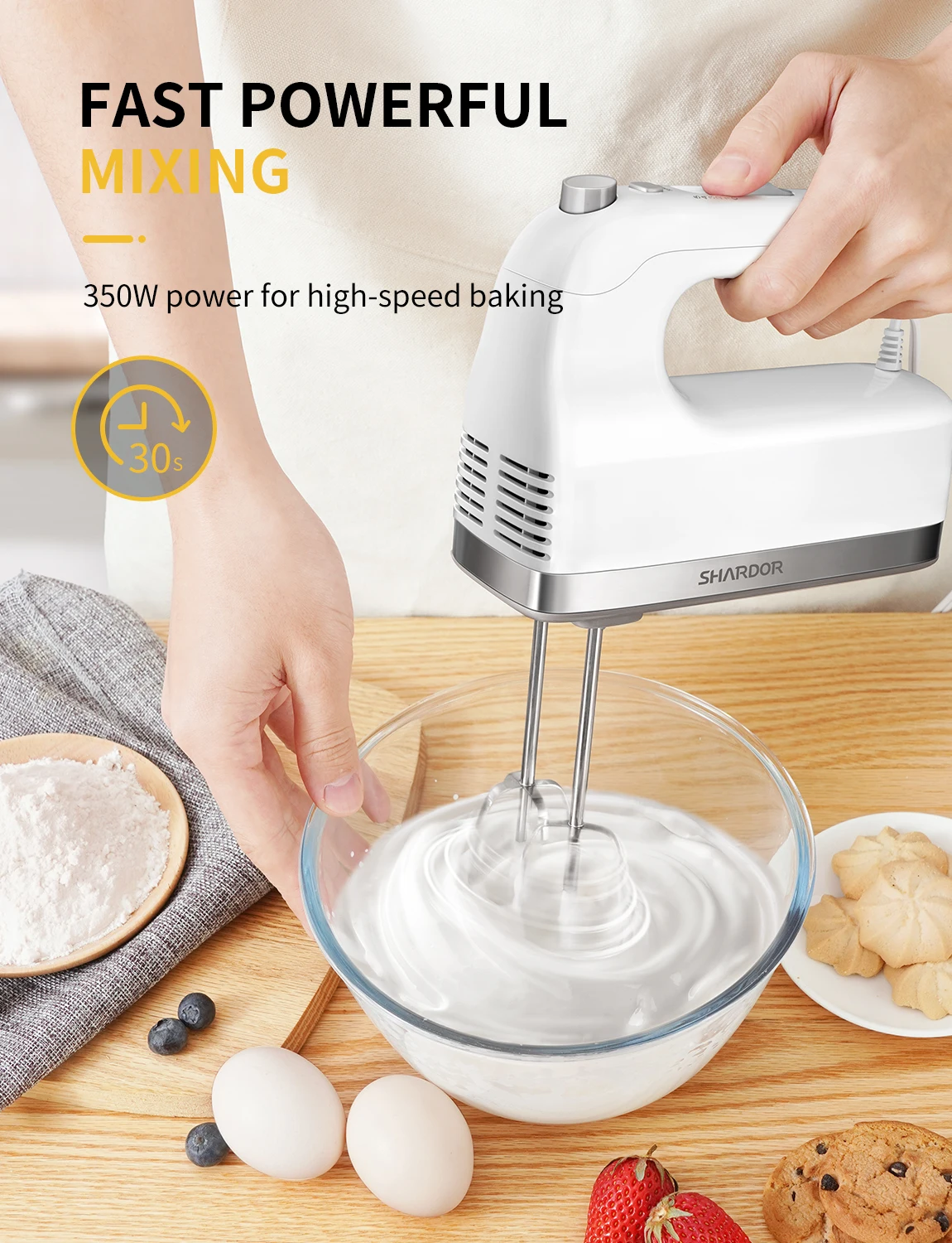 2024 Turbo Boost Speed Adjustable Hand Mixer Blender Eject Button Cooking Baking Cakes Eggs Dough Baking Mixer Handheld