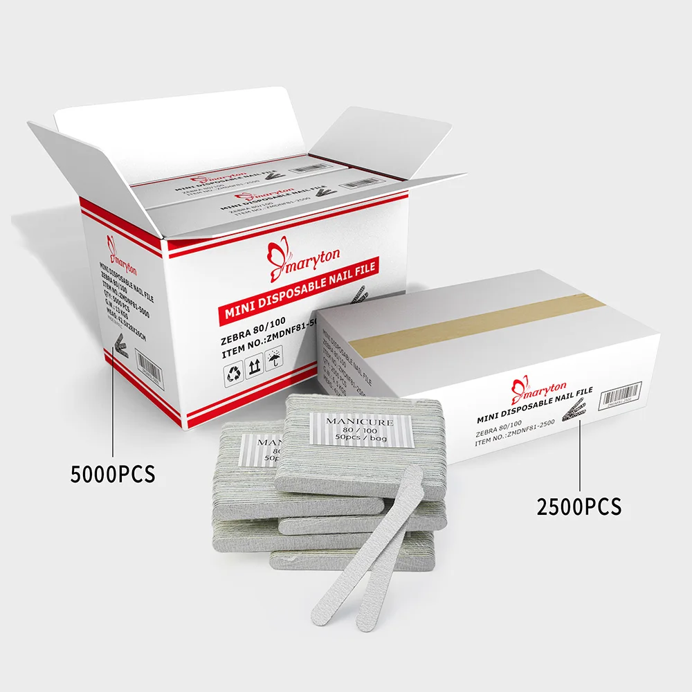 USA Free Shipping 5000Pcs/Case Wholesale Double Side Sandpaper Disposable 80/100 Zebra Wood Nail File 80100 Mini Nail File