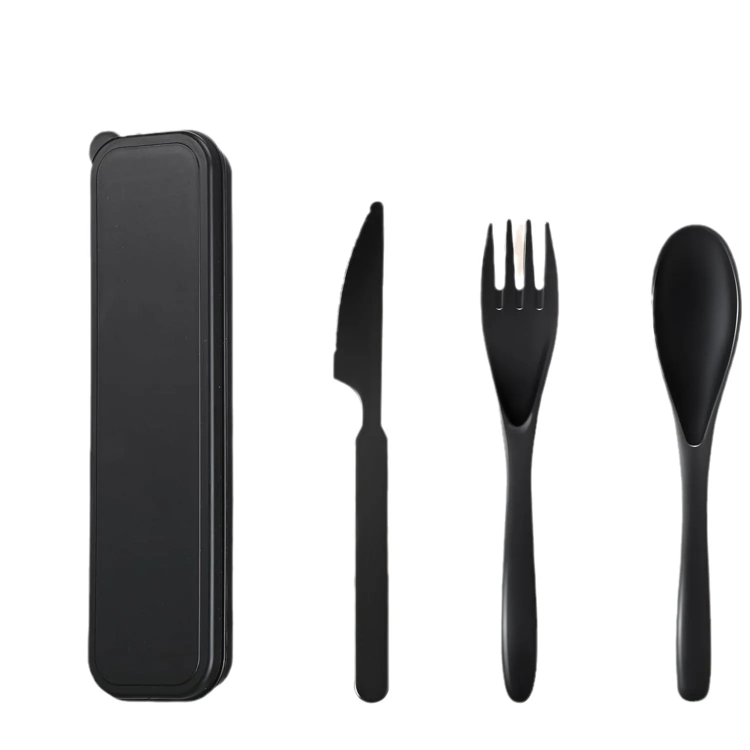 Wheat tableware three-piece portable tableware wheat straw knife, fork and spoon tableware gift suit Black