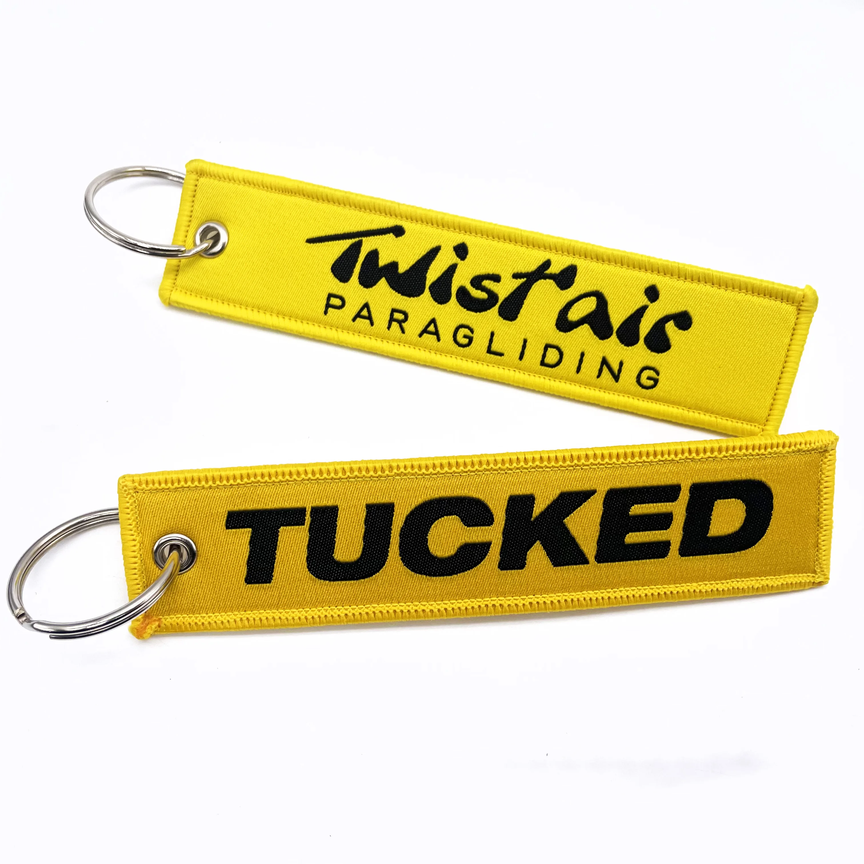 Factory custom high-quality embroidery logo fabric woven key chain woven label key chain fixed buckle key chain