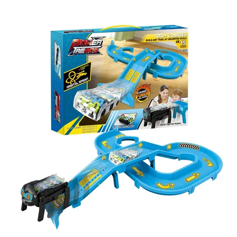 2 In 1 Track Toy Car Sets New Assembled Rail Car Set Toys Electric Walk Robot Dog DIY Educational Toys For Kids