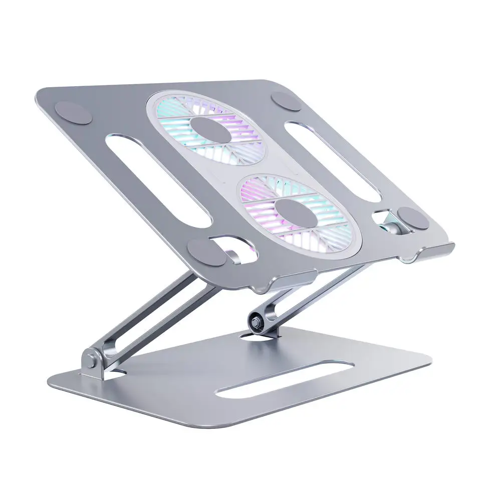 OEM ODM High Quality Two Cooling Fans Aluminium Computer Tablet Holder Height Adjustable Portable Foldable Laptop Stand